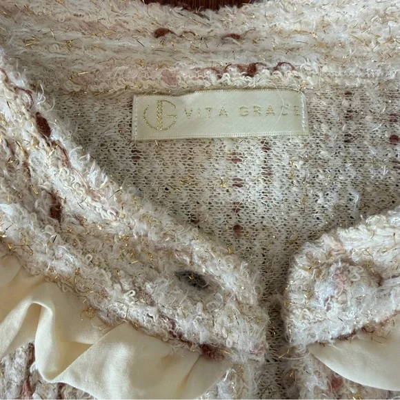 Vita Grace Textured Sweater with Ruffle Trim size L - Picture 3 of 7